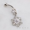 MULTI CZ DANGLE FLOWER SNOW FLAKE DANGLE BELLY BUTTON NAVEL RING 316L SURGICAL STEEL 